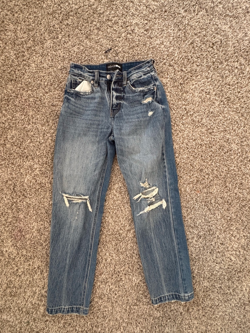 Fashion Nova women’s Light Blue Distressed Slim Straight Jeans